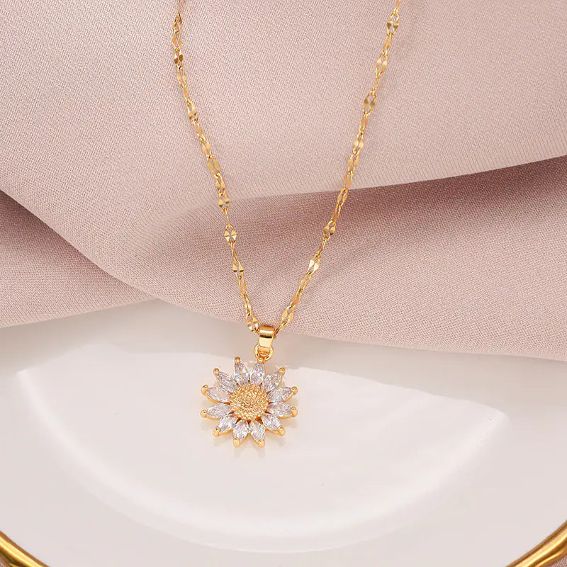 Retro Sunflower Titanium Steel Women's Necklace Design