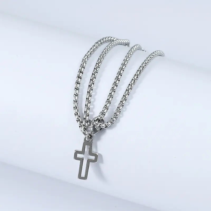 Stainless Steel Cross Bracelet for Men with Dual Chains