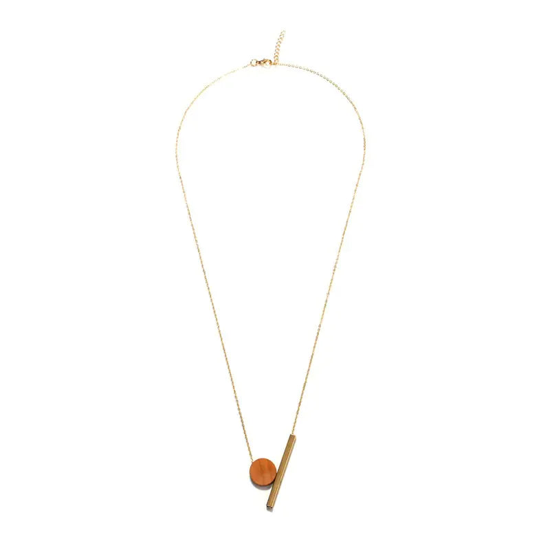 Women's Necklace - Geometric Circle Wood Pendant