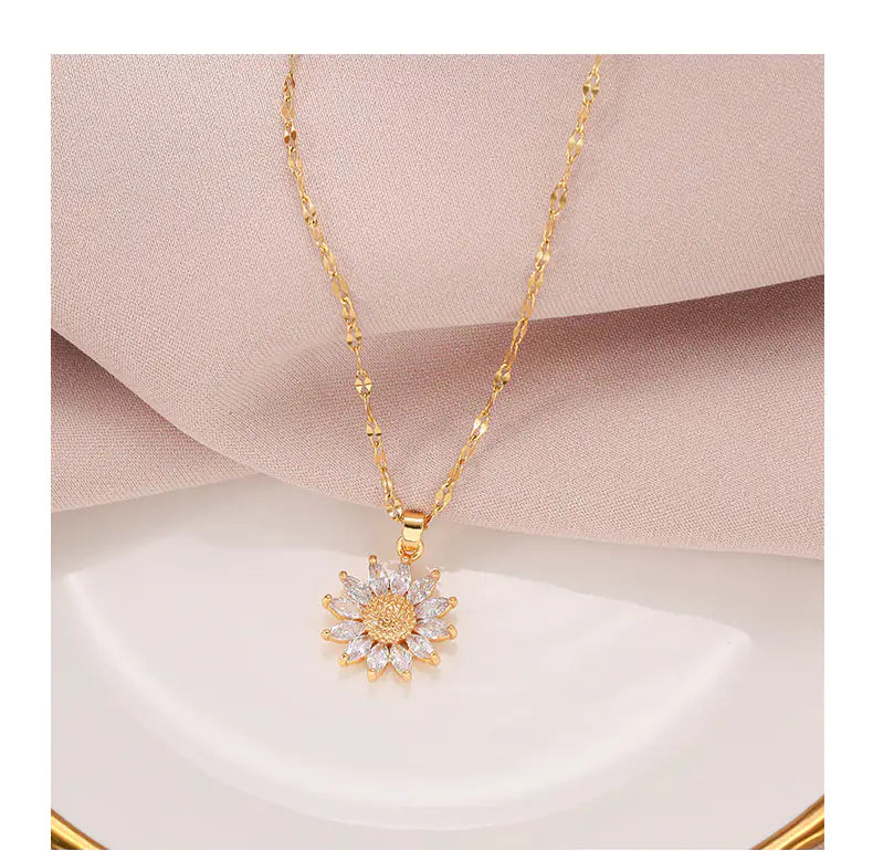 Retro Sunflower Titanium Steel Women's Necklace Design