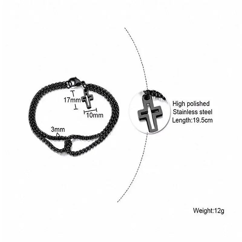 Stainless Steel Cross Bracelet for Men with Dual Chains