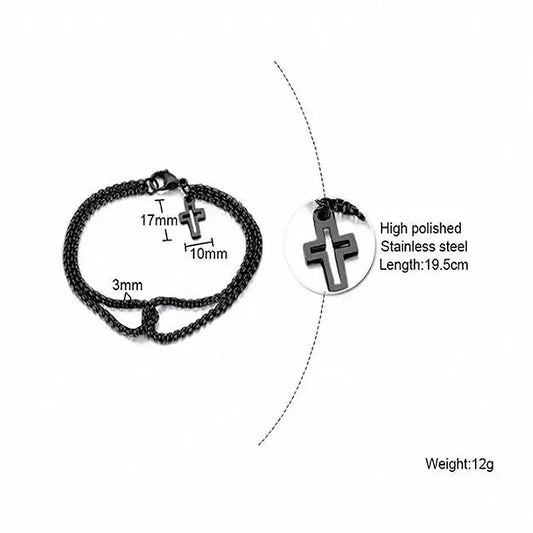 Stainless Steel Cross Bracelet for Men with Dual Chains