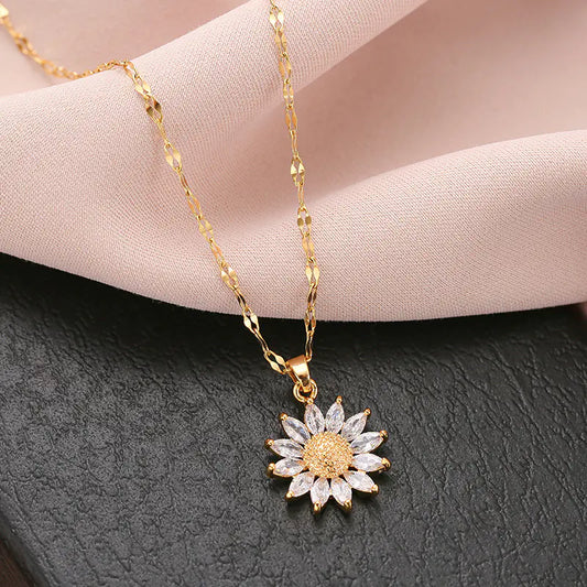 Retro Sunflower Titanium Steel Women's Necklace Design