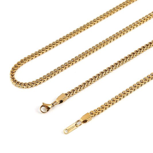 HZMAN Franco Chain for Men 3mm Stainless Steel Mens Gold Chain Square Box Link Chain Necklace 16-30 Inch (28in)