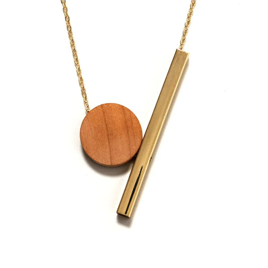 Women's Necklace - Geometric Circle Wood Pendant