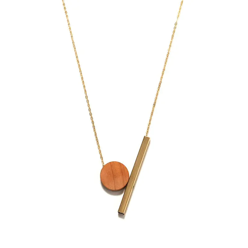 Women's Necklace - Geometric Circle Wood Pendant