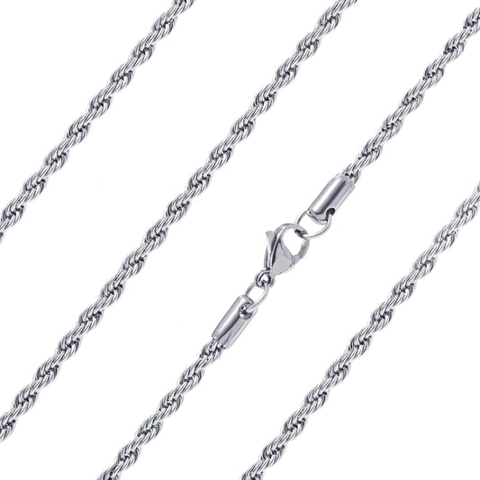 Ardú Mens Rope Chain - 28 inch 3mm Stainless Steel Plated | Waterproof & Tarnish Resistant | Heavy Jewellery for Men